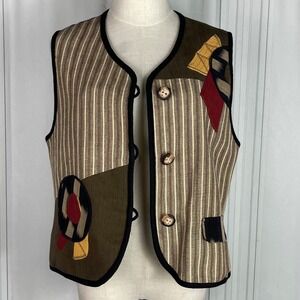 Canvasbacks Vest Vintage‎ Inspired Striped/Patchwork Button Up Sleeveless Medium